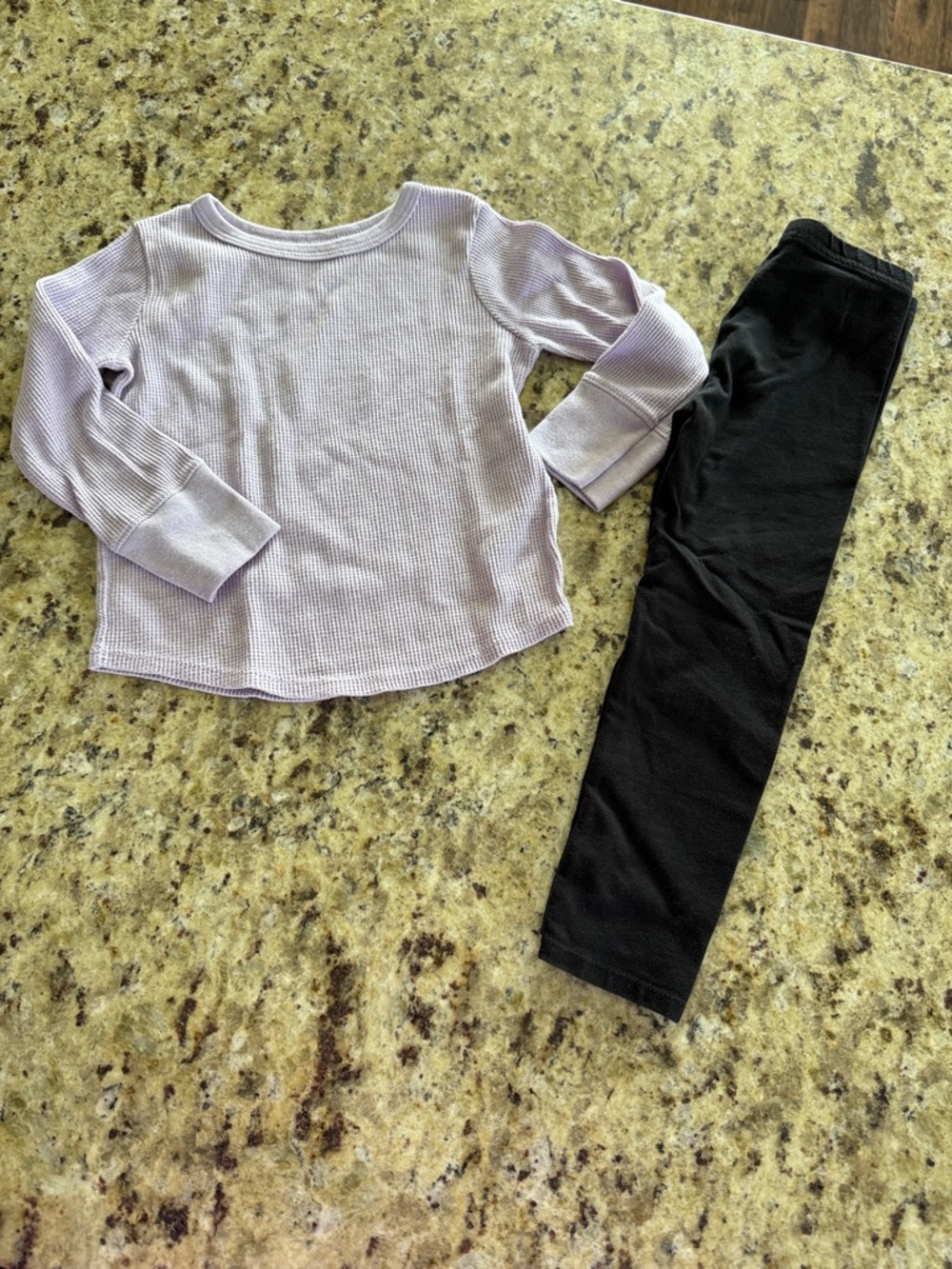 Lilac Waffle Knit Long Sleeve Top with Black Leggings Set 3t